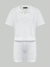 Zipper Half Collar Short Sleeve T-Shirt And Shorts Set